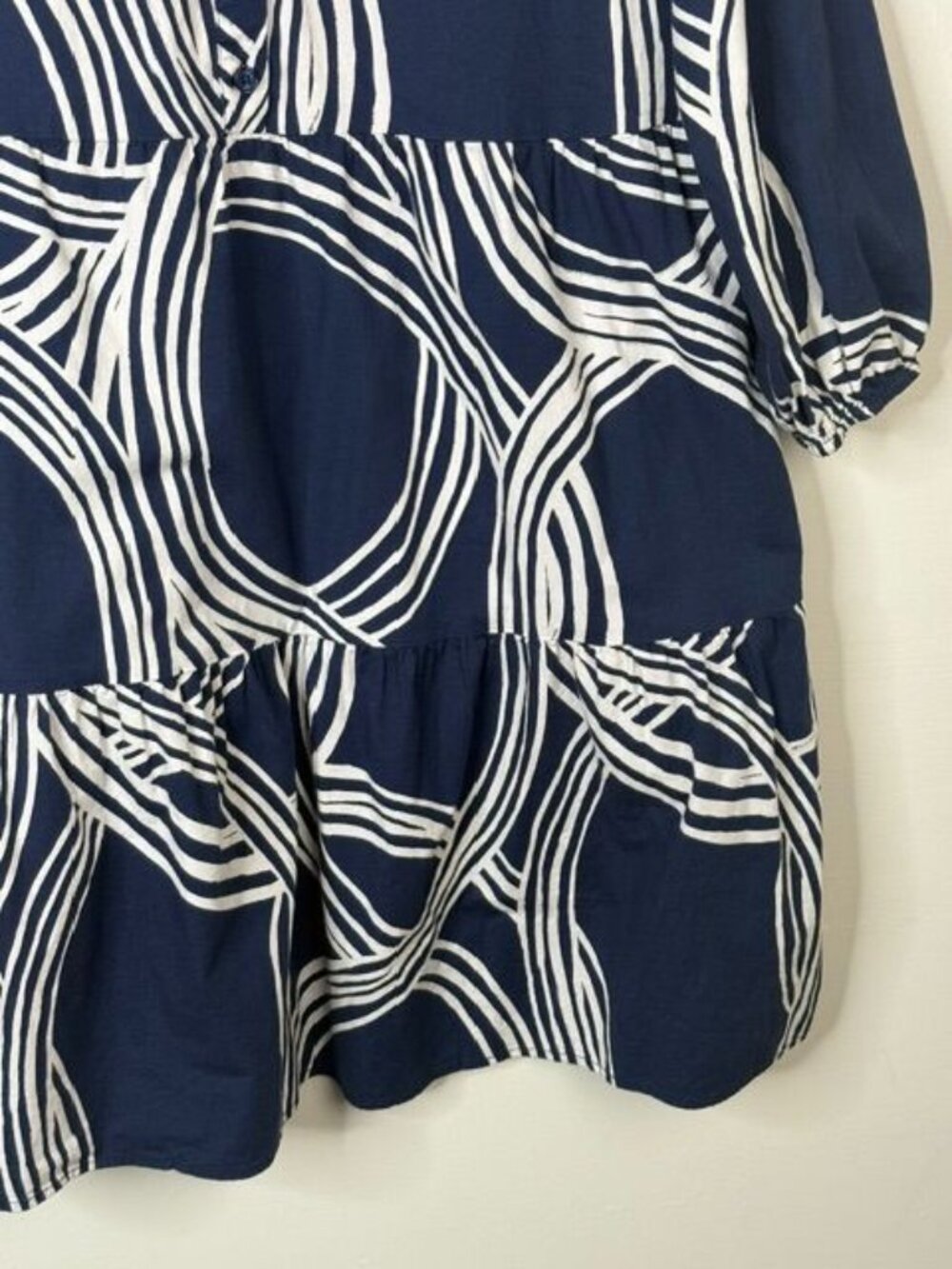 Rachel Zoe Women's Navy & White Geometric Shirt Dress w/ Pockets Size L - Picture 4 of 6